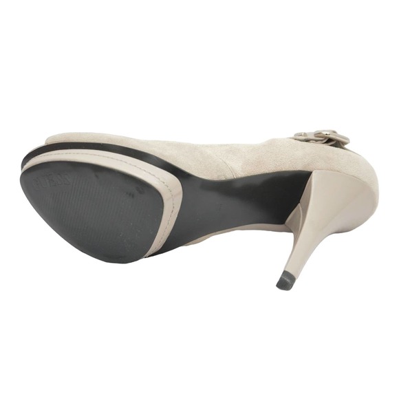 Guess MARISKA Open Toe Suede Platform Pump Heel Shoe Sandal Stone 9.5 New - Picture 6 of 6